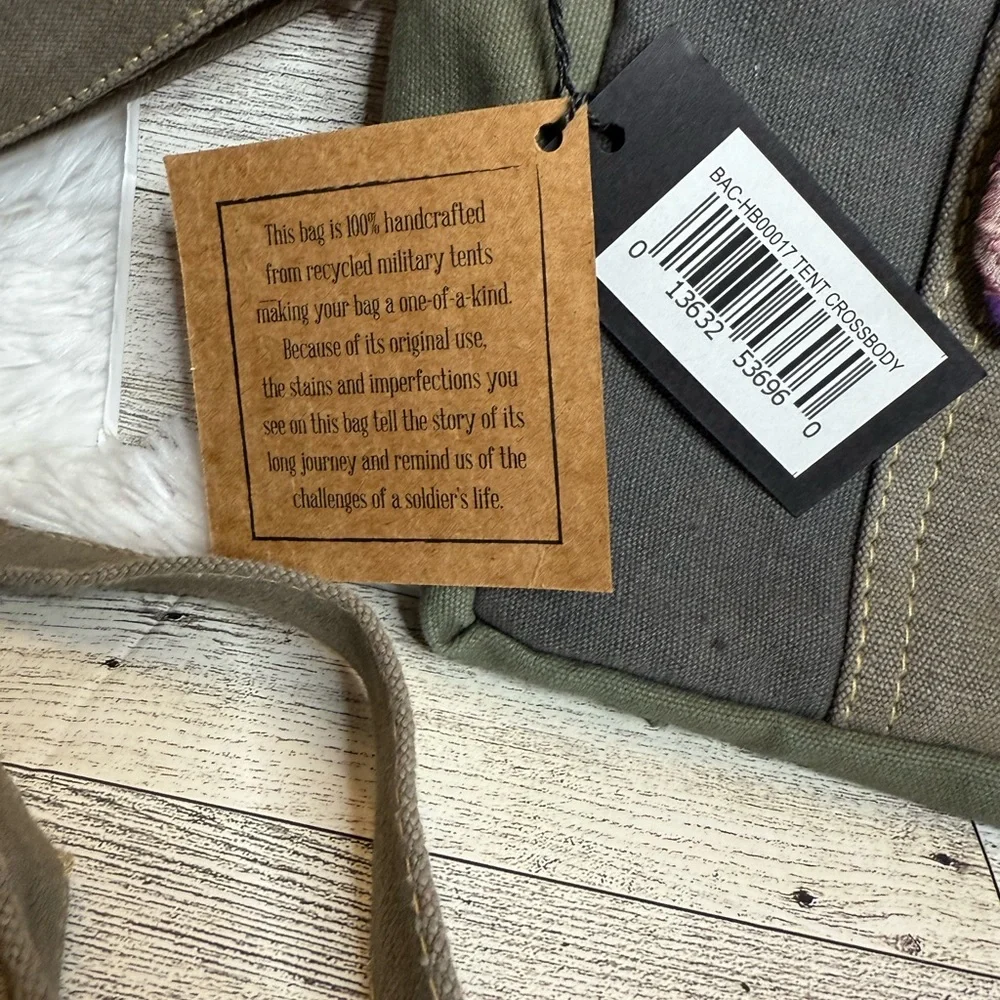 Vintage Addiction Recycled Military Tent Patchwork Crossbody Bag NWT - Picture 2 of 8